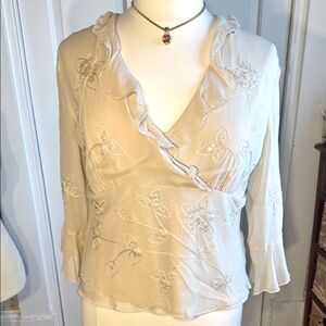 NWOT Silkland Women Elegant Cream Boho Embellished Women's Top